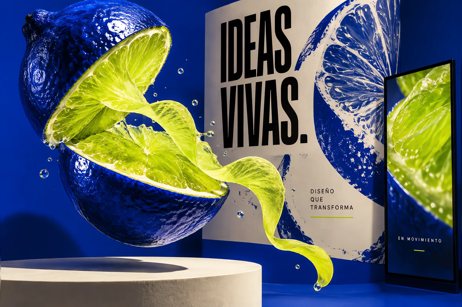 Ideas vivas: un cítrico azul de pulpa lima se transforma en una campaña gráfica y digital. Exploración visual de Pulpa.