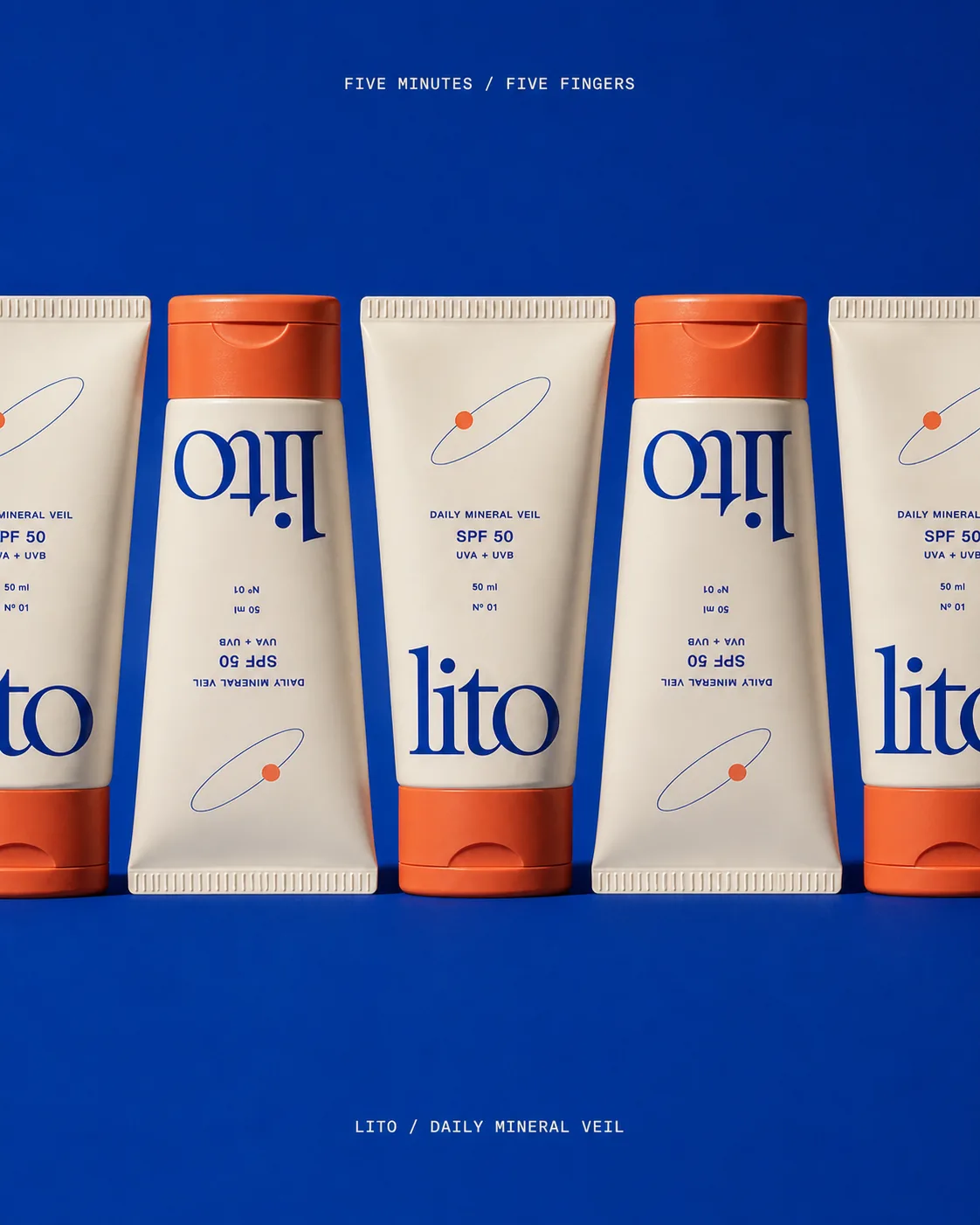 Repetición gráfica de envases LITO alternados sobre fondo azul
